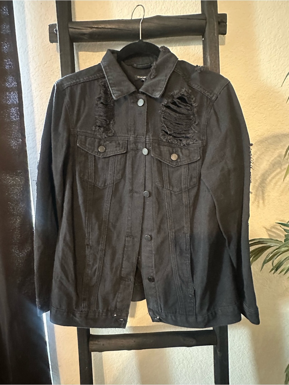 Fashion Nova Black Distressed Denim Jacket